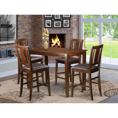 East West Furniture 5 Pc Counter Height Dining Room Set-pub Table And 4 Kitchen Bar Stool In Brown