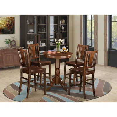 East West Furniture 5 Pc Counter Height Dining Set - High Table And 4 Kitchen Dining Chairs.