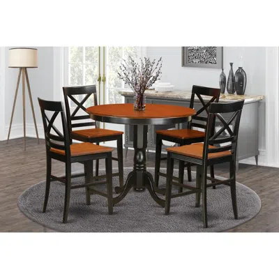 East West Furniture 5 Pc Counter Height Dining Set - Small Kitchen Table And 4 Bar Stools With Backs. In Black