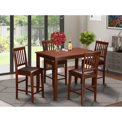 East West Furniture 5 Pc Counter Height Dining Set-high Table And 4 Kitchen Chairs. In Brown