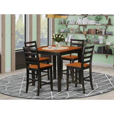 East West Furniture 5 Pc Counter Height Pub Set - Counter Height Table And 4 Kitchen Dining Chairs.