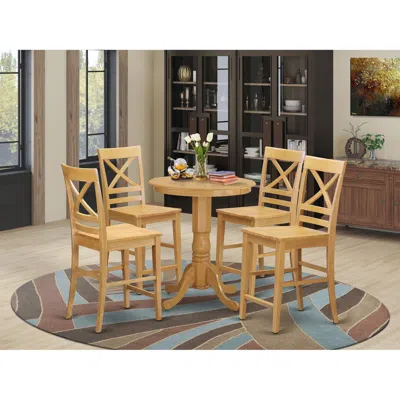 East West Furniture 5 Pc Counter Height Pub Set - Dining Table And 4 Kitchen Bar Stool. In Neutral