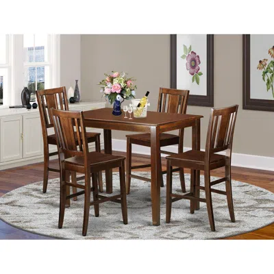 East West Furniture 5 Pc Counter Height Pub Set - High Table And 4 Kitchen Chairs. In Brown