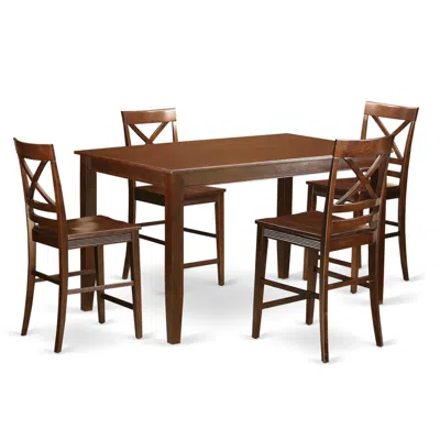 East West Furniture 5 Pc Counter Height Pub Set - Small Kitchen Table And 4 Counter Height Chairs. In Brown