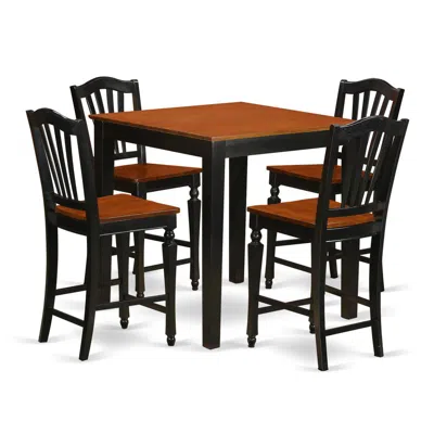 East West Furniture 5 Pc Counter Height Pub Set-pub Table And 4 Bar Stools In Brown