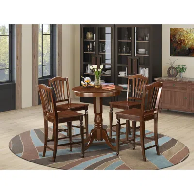 East West Furniture 5 Pc Counter Height Set - High Top Table And 4 Kitchen Bar Stool. In Brown