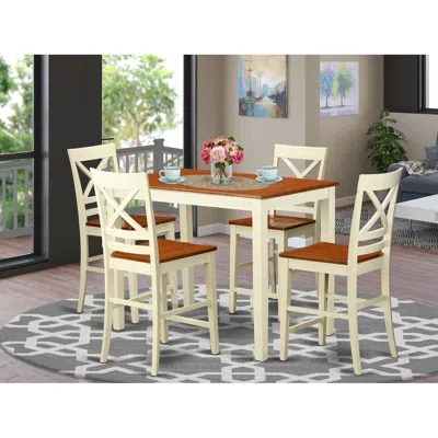 East West Furniture 5 Pc Counter Height Table And Chair Set - High Table And 4 Kitchen Chairs.