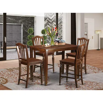 East West Furniture 5 Pc Counter Height Table And Chair Set-pub Table And 4 Dining Chairs. In Brown