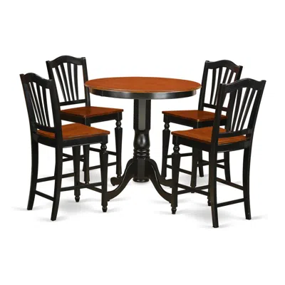 East West Furniture 5 Pc Counter Height Table And Chair Set-pub Table And 4 Dining Chairs In Brown