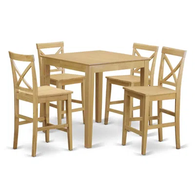 East West Furniture 5 Pc Counter Height Table-gathering Table And 4 Stools In Brown