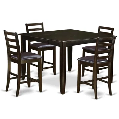 East West Furniture 5 Pc Counter Height Table Set- Table And 4 Leather Stools In Brown
