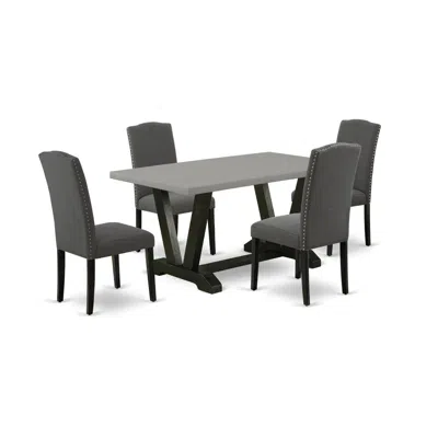 East West Furniture 5-pc Dinette Room Set - 4 Kitchen Chairs And 1 Modern Rectangular Cement Wood Dining Table With High In Gray