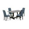 East West Furniture 5-pc Dinette Room Set - 4 Padded Parson Chairs And 1 Modern Rectangular Cement Kitchen Table With Bu In Blue