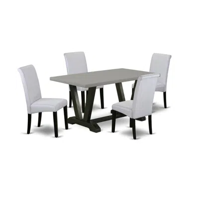 East West Furniture 5-pc Dinette Room Set - 4 Parson Dining Room Chairs And 1 Modern Rectangular Cement Dining Table Wit In White