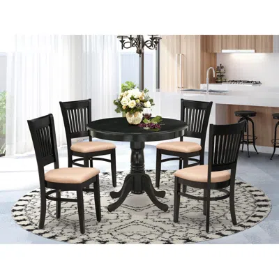 East West Furniture 5-pc Dinette Room Set- 4 Wooden Chair And Modern Dining Room Table - Linen Fabric Seat And Slatted C