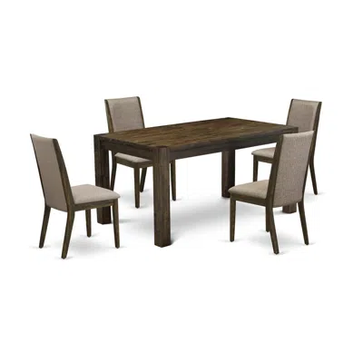 East West Furniture 5-pc Dinette Set- 4 Dining Room Chairs With Dark Khaki Linen Fabric Seat And Stylish Chair Back In Brown