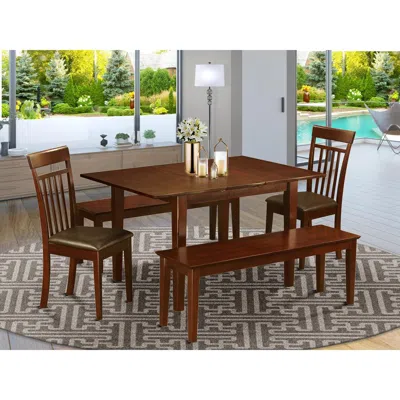 East West Furniture 5 Pc Dinette Set For Small Spaces-tables And 2 Dining Chairs And 2 Benches In Brown