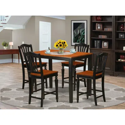 East West Furniture 5 Pc Dining Counter Height Set - Counter Height Table And 4 Kitchen Chairs. In Brown