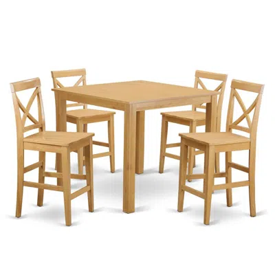 East West Furniture 5 Pc Dining Counter Height Set-pub Table And 4 Kitchen Chairs. In Brown