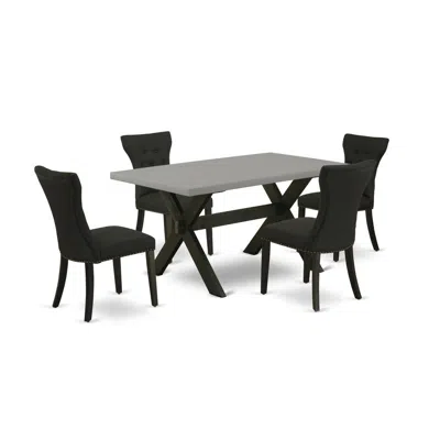 East West Furniture 5-pc Dining Room Set - 4 Mid Century Dining Chairs And 1 Modern Cement Dining Room Table Top With Bu In Black