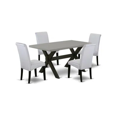 East West Furniture 5-pc Dining Room Set - 4 Mid Century Dining Chairs And 1 Modern Cement Wood Dining Table Top With Hi In Gray