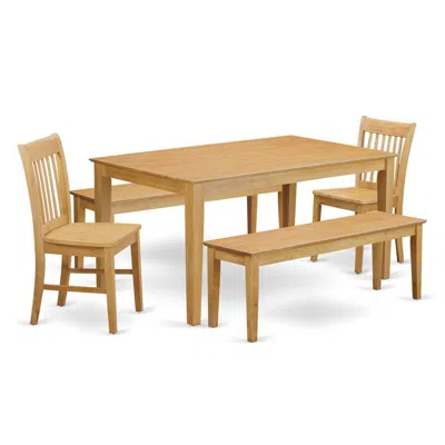 East West Furniture 5 Pc Dining Room Set - Kitchen Table And 2 Dining Chairs And 2 Wooden Benches In Brown
