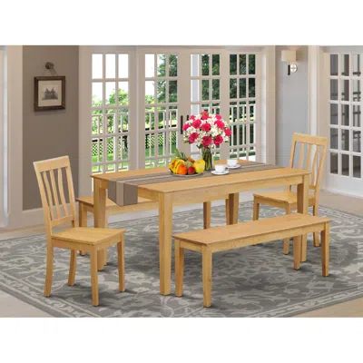 East West Furniture 5 Pc Dining Room Set - Kitchen Table And 2 Kitchen Chairs With 2 Benches In Brown