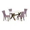 East West Furniture X726ga740-5 5-pc Dining Room Set- 4 Parson Dining Chairs With Dahlia Linen Fabric Seat And Button Tu In Purple