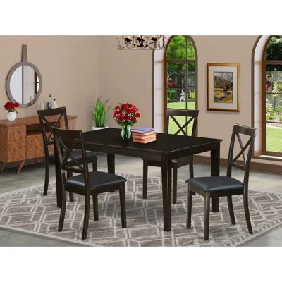East West Furniture 5 Pc Dining Room Set- Top Dining Table And 4 Leather Dining Chairs In Black