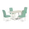 East West Furniture 5 Pc Dining Room Set Contains A Linen White Dining Table And 4 Pond Pu Leather Dining Chairs With Hi In Green