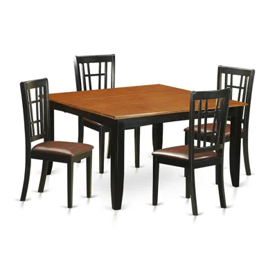 East West Furniture 5 Pc Dining Room Set-dining Table And 4 Wooden Dining Chairs In Brown
