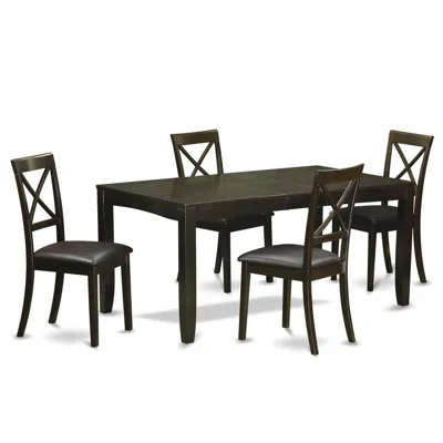 East West Furniture 5 Pc Dining Room Set-dining Table With Leaf And 4 Chairs For Dining Room In Brown