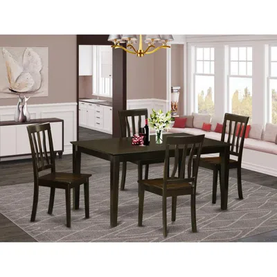 East West Furniture 5 Pc Dining Room Set For 4- Dining Table And 4 Wood Dining Chairs In Brown