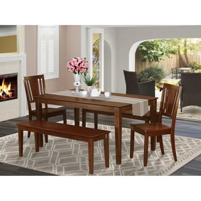 East West Furniture 5 Pc Dining Room Set For 4-dining Table And 2 Chairs And 2 Benches In Brown