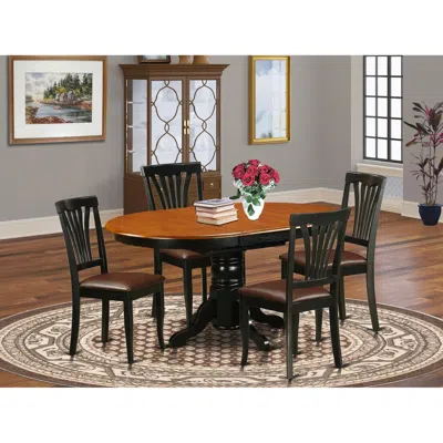 East West Furniture 5 Pc Dining Room Set For 4-oval Dinette Table With Leaf And 4 Dining Chairs In Black