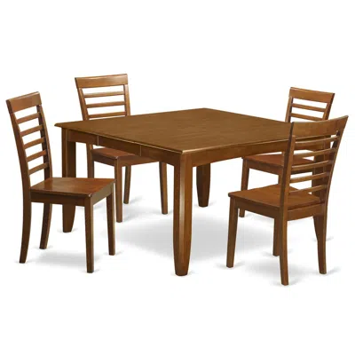 East West Furniture 5 Pc Dining Room Set For 4-square Dining Table With Leaf And 4 Dining Chairs. In Brown