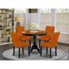 East West Furniture 5-pc Dining Room Set Includes A Round Dinning Table And 4 Baked Bean Pu Leather Dinner Chairs With H