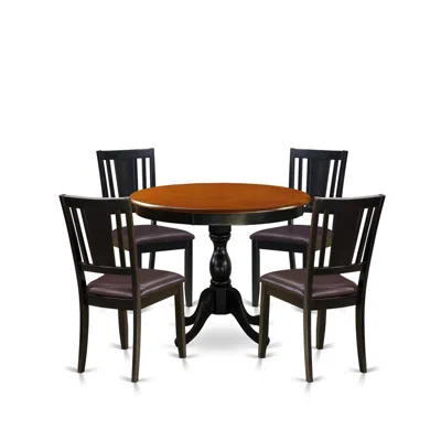 East West Furniture 5-pc Dining Room Set Includes A Wooden Kitchen Table And 4 Faux Leather Dining Chairs With Panel Bac In Black