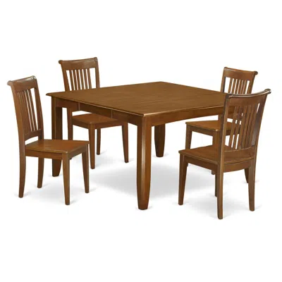 East West Furniture 5 Pc Dining Room Set-square Gathering Table With Leaf And 4 Dining Chairs