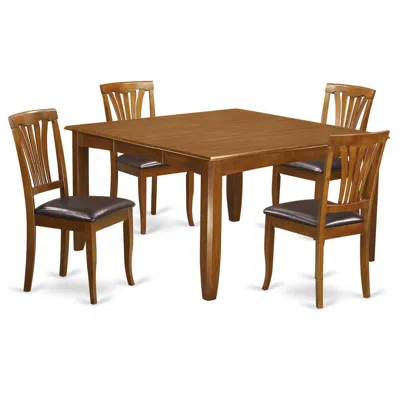 East West Furniture 5 Pc Dining Room Set-square Table With Leaf And 4 Dining Chairs In Brown
