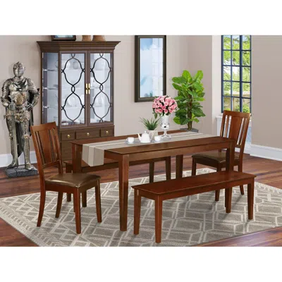 East West Furniture 5 Pc Dining Room Set-table And 2 Dining Chairs And 2 Benches In Brown