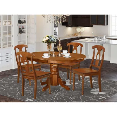 East West Furniture 5 Pc Dining Room Set-table With Leaf And 4 Dining Chairs In Brown