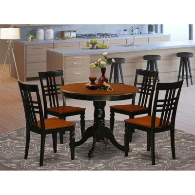 East West Furniture 5 Pc Dining Room Set With A Table And 4 Dining Chairs In Black And Cherry
