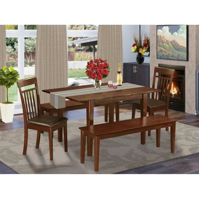 East West Furniture 5 Pc Dining Room Set With Bench - Table With 2 Dining Chairs And 2 Benches In Brown