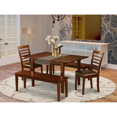 East West Furniture 5 Pc Dining Room Set With Bench -table With 2 Dining Table Chairs And 2 Benches In Brown
