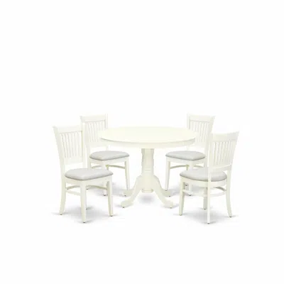 East West Furniture 5-pc Dining Room Table Set- 4 Dining Chairs And Modern Kitchen Table - Linen Fabric Seat And Slatted In White