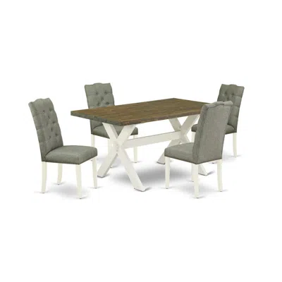 East West Furniture 5-pc Dining Room Table Set- 4 Dining Padded Chairs With Smoke Linen Fabric Seat And Button Tufted Ch In Multi