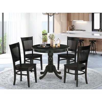 East West Furniture 5-pc Dining Room Table Set- 4 Dining Room Chairs And Dining Room Table - Wooden Seat And Slatted Cha In Blue