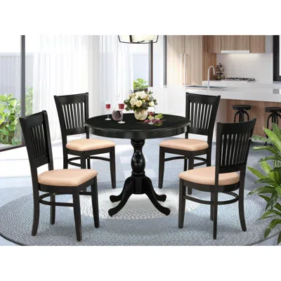 East West Furniture 5-pc Dining Room Table Set- 4 Kitchen Chair And Modern Dining Room Table - Linen Fabric Seat And Sla