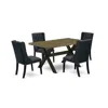 East West Furniture 5 Pc Dining Room Table Set Consists Of 4 Black Linen Fabric Dining Chairs With Nailheads And Distres In Multi